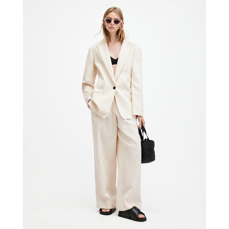 AllSaints Payton Metallic Stripe Linen Blend Blazer image number 3